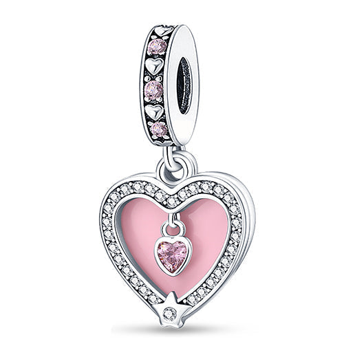 Charm Colgante Corazón Doble Rosa Resplandeciente