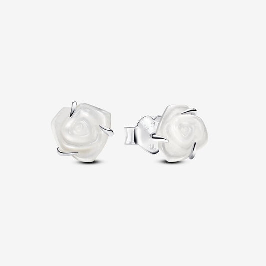 Pendientes De Botón Rosa Blanca