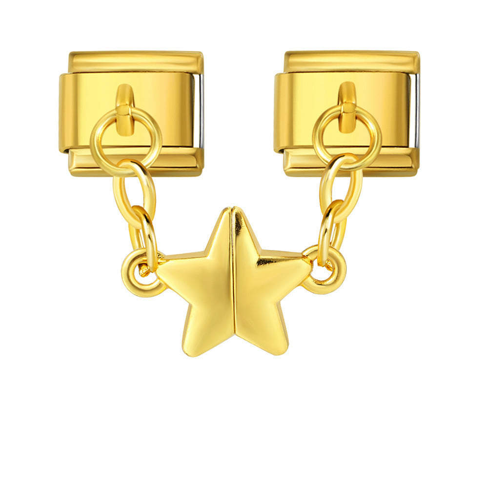 Charm Colgante Para Brazalete Italiano Estrella Doble Oro / Plata