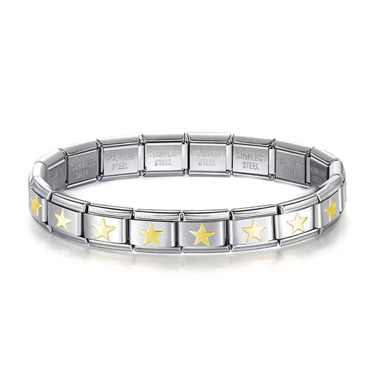 Brazalete Italiano Plateado Con Estrellas Doradas