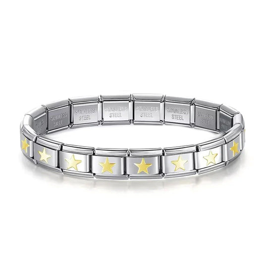Brazalete Italiano Con Estrellas Plata/Oro