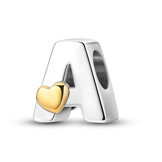 Charms Alfabeto A-Z Plata Con Corazón Dorado