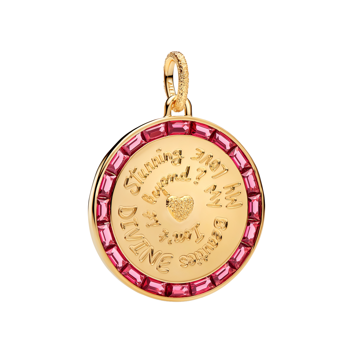 Charm Colgante Medallón Grande Dorado Corazón Amor Y Piedras Rosas