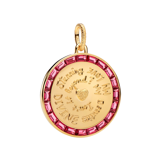 Charm Colgante Medallón Grande Dorado Corazón Amor Y Piedras Rosas