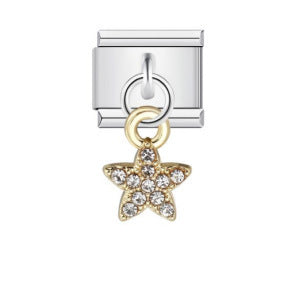 Charm Colgante Para Brazalete Italiano Estrella Dorada Diamantes