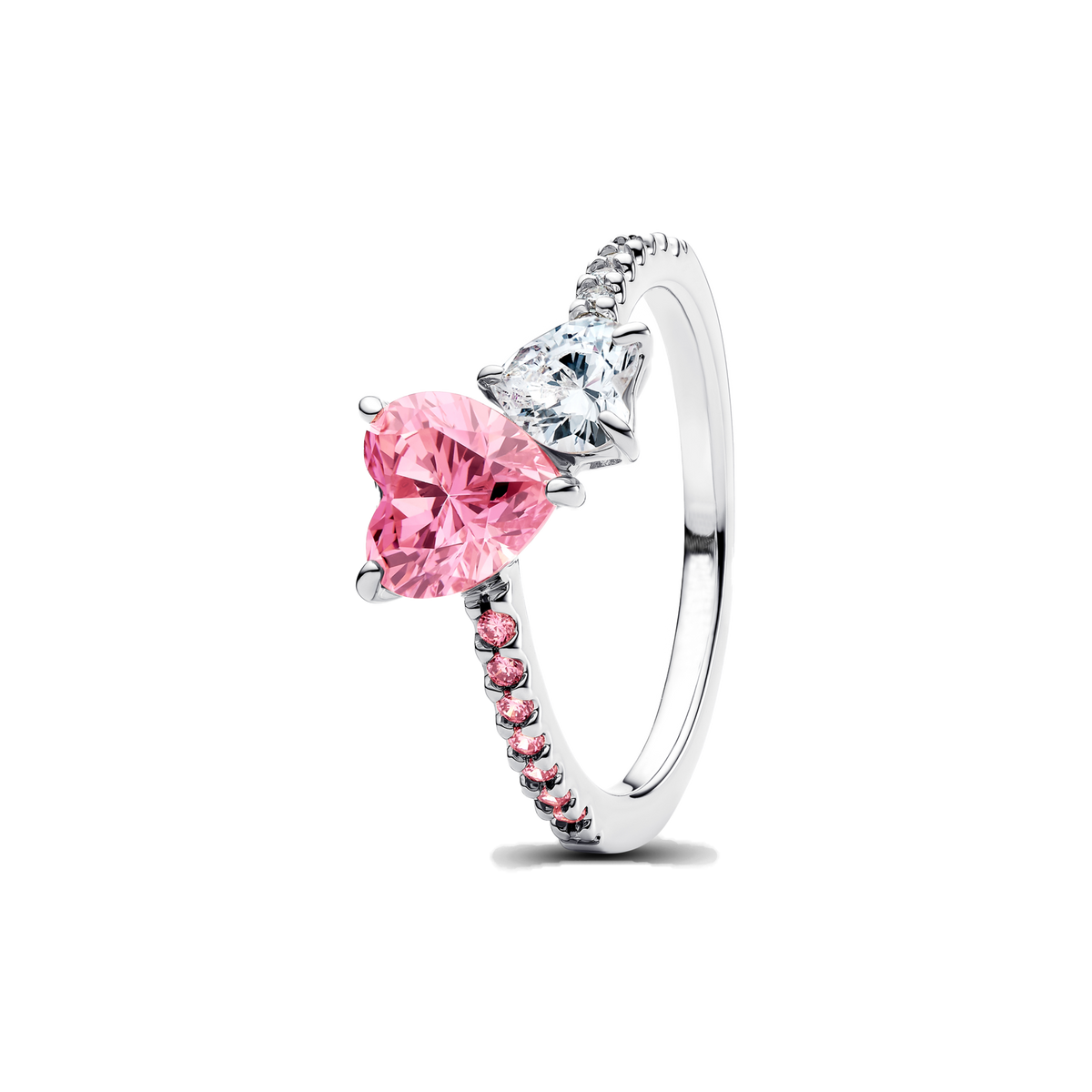 Anillo Tú y Yo Corazón Rosa