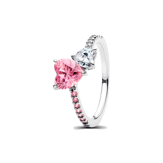 Anillo Tú y Yo Corazón Rosa