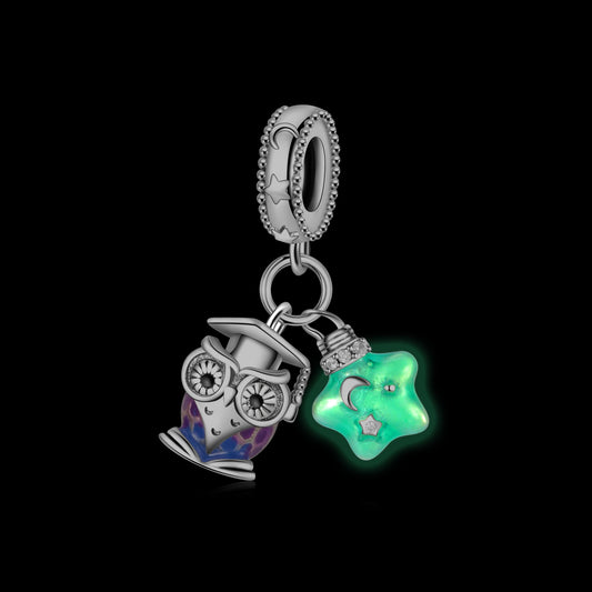 Charm Colgante Doble Búho Graduado / Glow In The Dark