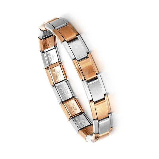 Brazalete Italiano Bicolor Plata Y Oro Rosa