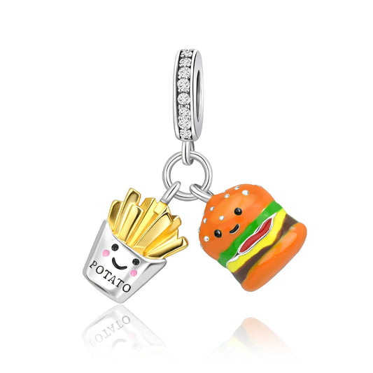 Charm Colgante Doble De Comida Rápida Hamburguesa & Papas