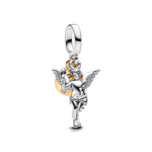 Charm Colgante Doble Cupido Oro Y Plata