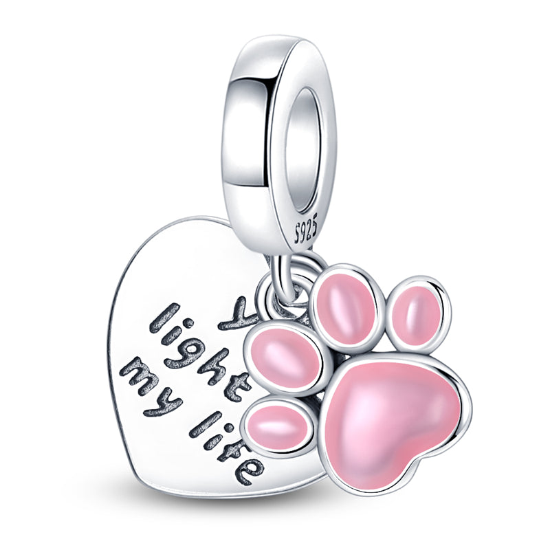 Charm Colgante De Huella De Perro Con Frase "You Light Up My Life" / Glow In The Dark