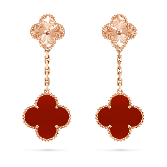 Pendientes De Botón Alhambra Oro Amarillo, Cornalina, 2 Motivos