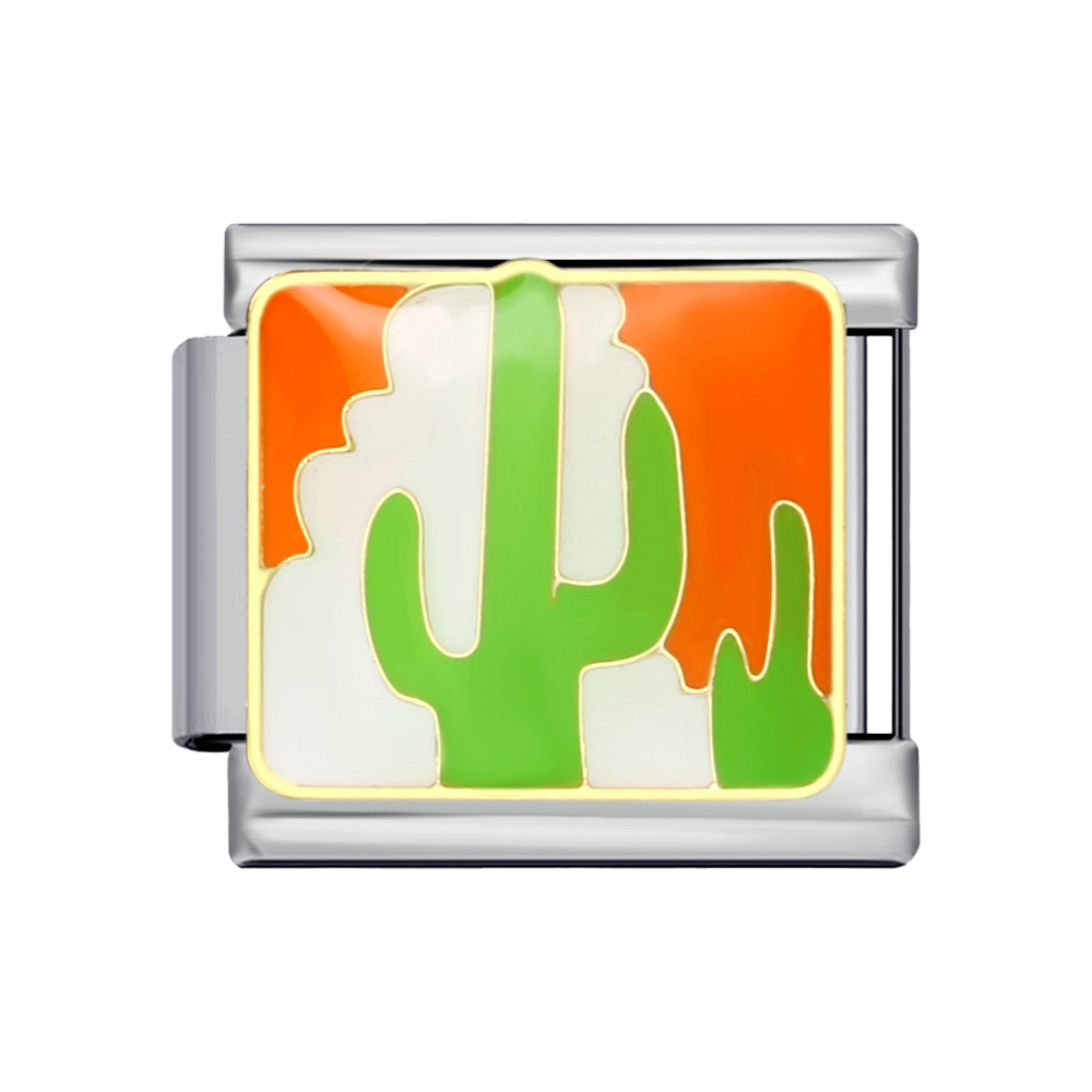 Charm Para Brazalete Italiano Cactus Fondo Atardecer
