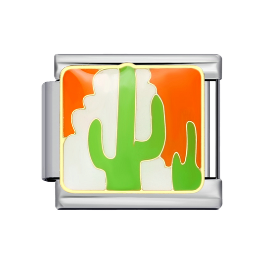 Charm Para Brazalete Italiano Cactus Fondo Atardecer