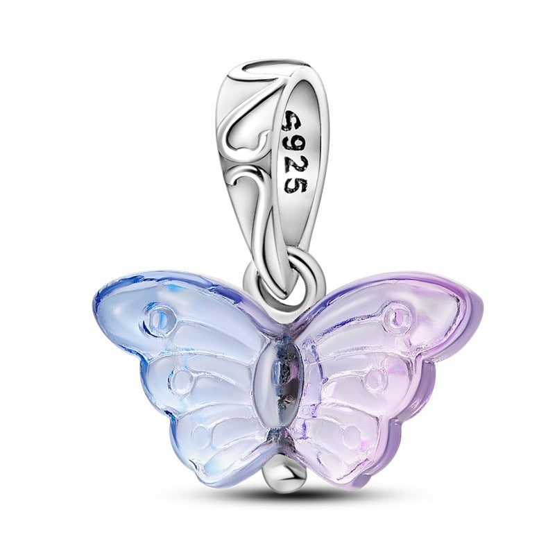 Charm Colgante Mariposa Cristal Azul Y Morado