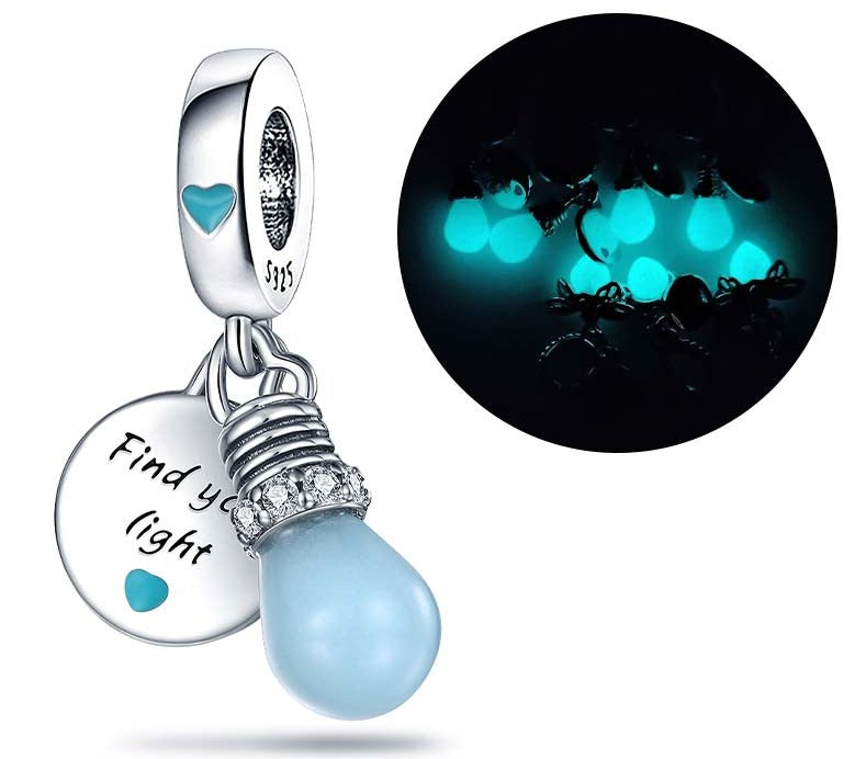 Charm Colgante De Bombilla Con Frase "Find Your Light" / Glow In The Dark