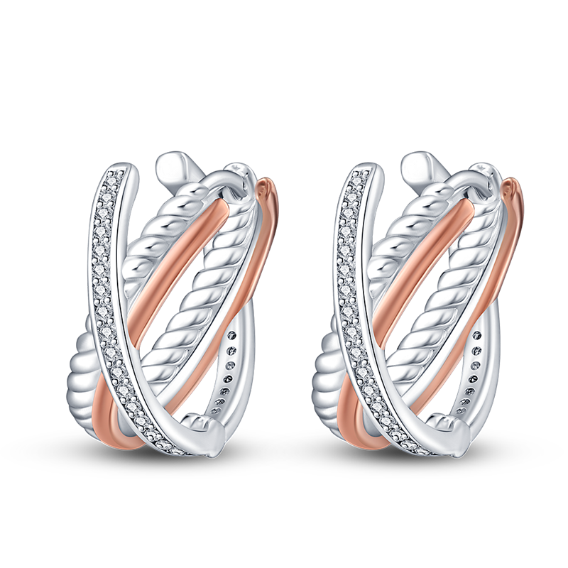 Pendientes De Aro Triple Tonalidad Plata / Oro Rosa