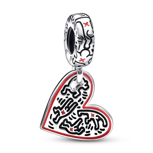 Charm Colgante Corazón Con Arte De Keith Haring