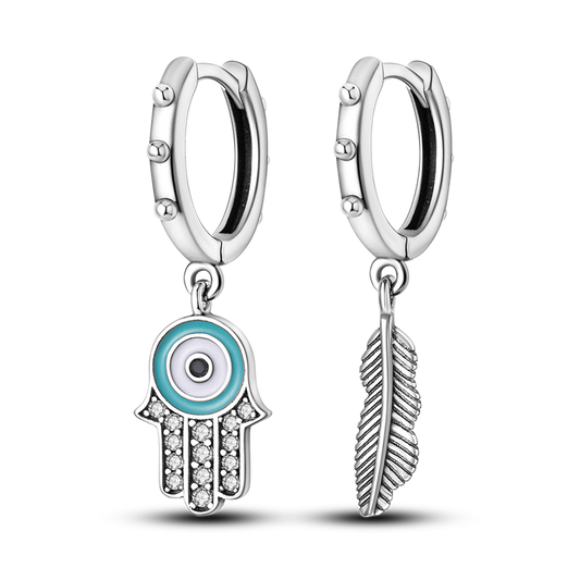 Pendientes De Aro Hamsa y Pluma