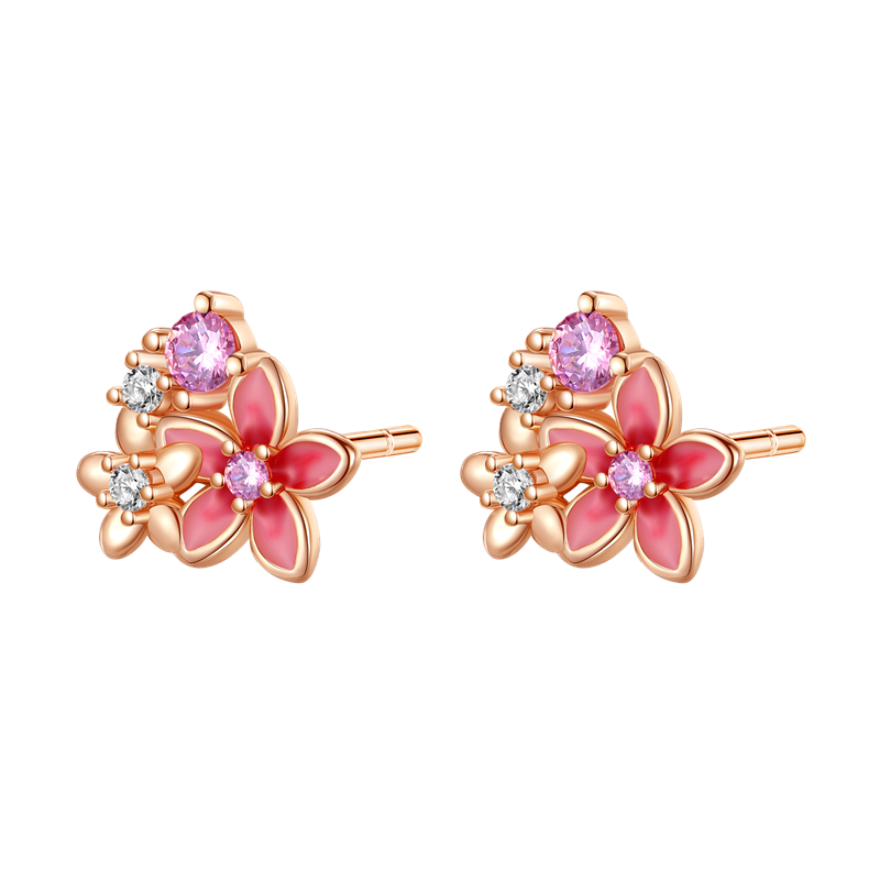 Pendientes De Botón Flor Rosa