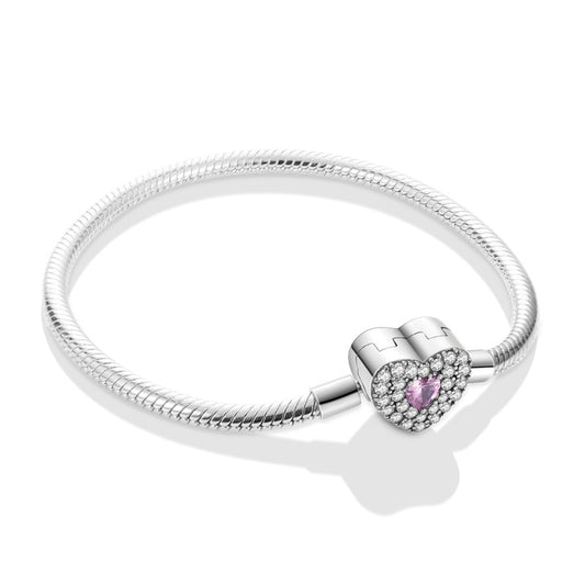 Brazalete Con Broche De Corazón Con Piedra Rosa