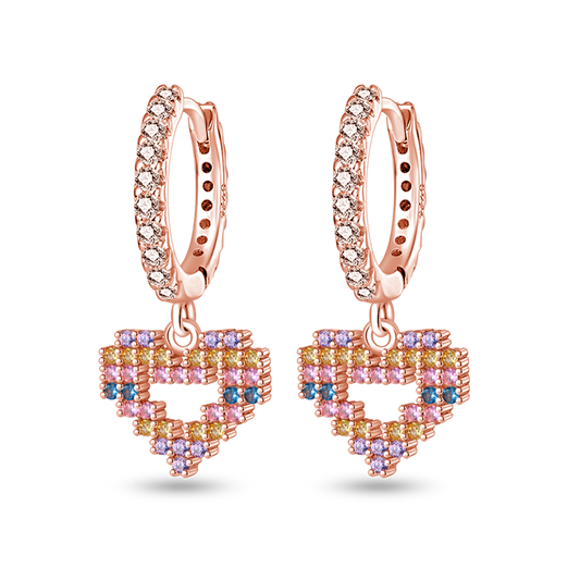 Pendientes De Aro De Corazón PixelArt Plata / Oro Rosa