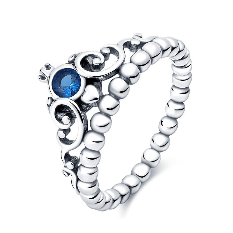 Anillo Corona Con Abalorio Azul