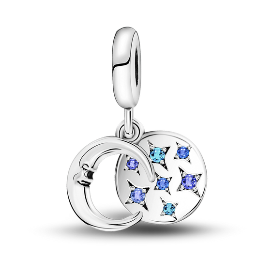 Charm Colgante Luna Y Placa Con Estrellas