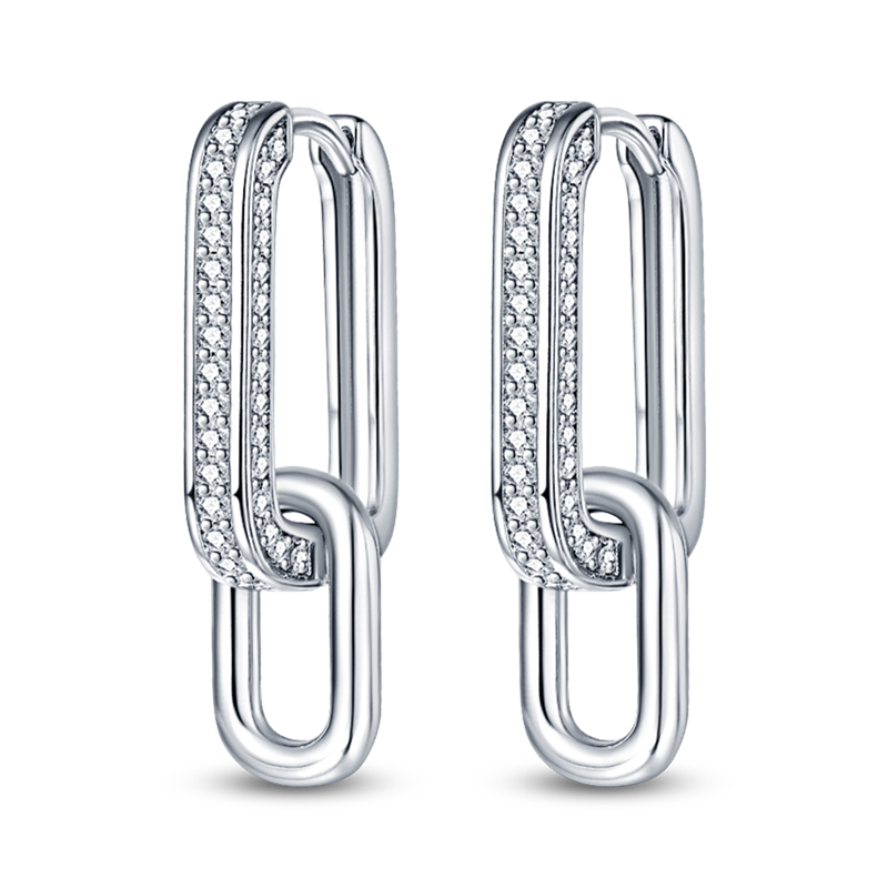 Pendientes De Aro Rectángulo Bordes Curvos Plata / Oro Rosa